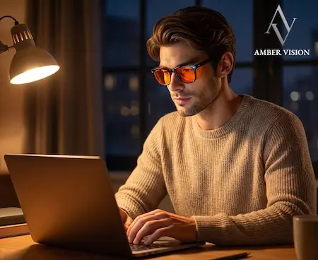 Persona relajada con visión protegida usando Amber Vision